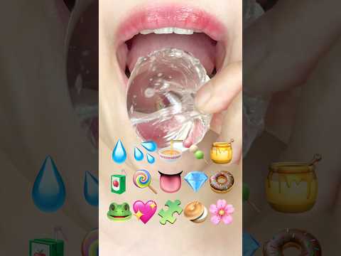 ASMR CLEAR EMOJI FOOD💧💦🍜🍡🍯🧃🍭👅💎🍩🐸💖🧩🥯🌸 투명 이모지 먹방 (sped up)