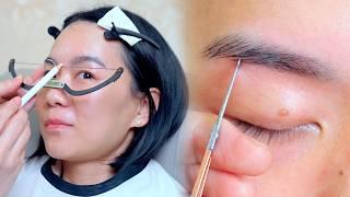 ASMR Eyebrow Grooming & Natural Makeup (Super Close-Up, Real Sounds)