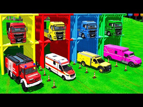 FIREFIGHTERS, AMBULANCE, RECUE CARS, POLICE TRANSPORTING ! Farming Simulator 22