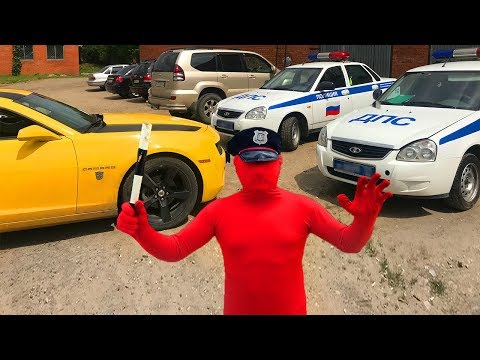 Policeman Red Man on Police Car ARRESTED Mr. Joe on Chevy Camaro & Started Chase for Kids