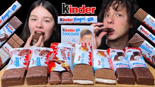 ASMR KINDER CHOCOLATE PARTY! KINDER CHOCOLATE, BUENO, MILK SLICE CHOCOLATE CAKE DESSERT MUKBANG