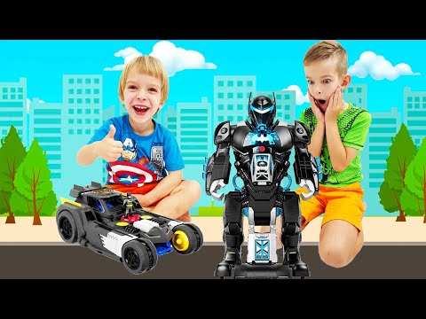 Damon and Dylan Play With Bet-Tech BatBot And BatMobile !! Kids Toys Review