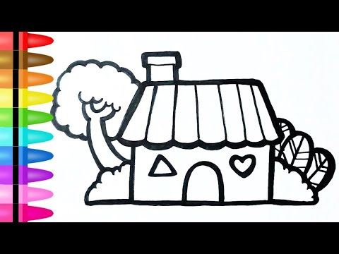 Cara menggambar mewarnai rumah mudah untuk anak | How to draw easy house for kids coloring page