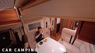[Car camping] A big motorhome. Sleeping in a moving hotel with an ocean view