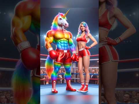 Rainbow Unicorn ๐ Black Horse๐ฅ๐ฅ#catlover #kitten #cute #cutecat #shorts #trending #boxingai #videoai