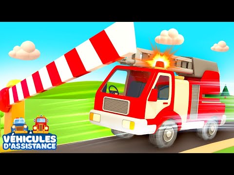 Le camion de pompiers bloqué dans l'embouteillage! Véhicules d'assistance. Dessin animé pour enfants