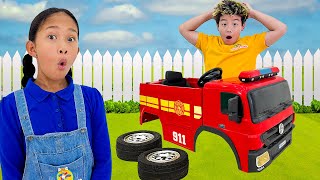Andrea Saves the Day! Firetruck, Police Car & Tractor Fun 🚒🚓🚜