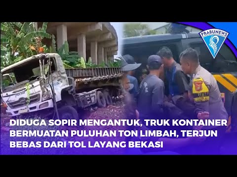 Diduga Sopir Mengantuk, Truk Kontainer Bermuatan Puluhan Ton Limbah, Terjun Bebas Dari Tol Layang