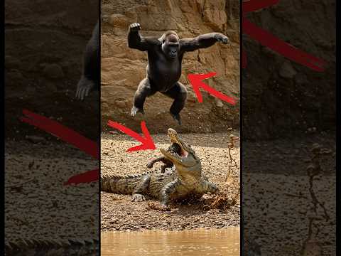 Mother gorilla saves her baby from a crocodile attack!#animals #wildlife #dog #eagle