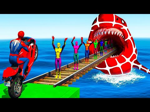 GTA 5 Crazy Ragdolls | Spiderman On Rainbow Spiders Bridge (Spiderman Fails Shark Jumps)