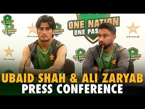 Fast bowler Ubaid Shah and batter Ali Zaryab of Pakistan Shaheens hold press conference in Karachi
