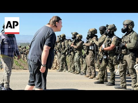 YouTube video thumbnail: Protesters and Federal Agents Clash During Raid at California Farm