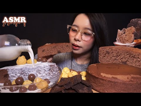 ASMR Japanese Chocolate Cheesecake, CRISPY Brownies & CHOCOLATE Snacks in MILK 🥛🍫 | Eating Sounds