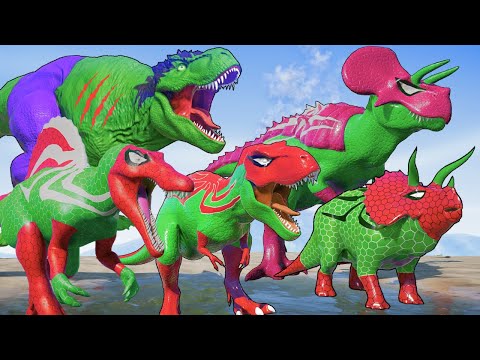 ALL Dinosaur Pro 8 vs  Green Dinosaurs Fight T Rex vs Spinosaurus Jurassic World Evolution Battle!