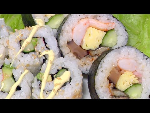 How to Make Futomaki Sushi and California Roll (Thick Rolled Sushi Recipe) | Cooking with Dog