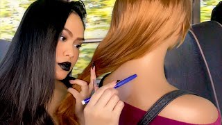 ASMR Goth Girl Plays With Your Hair + Back Scratch , Face Touching On School Bus Roleplay, light gum