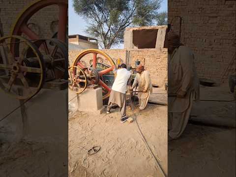 Old black diesel engine 45hp start with bike