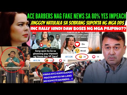 ACE BARBERS FAKE NEWS sa 80% DAW ng PINOY YES TO IMPEACH VP SARA/SINAGOT ng SURVEY and KALYE SURVEY