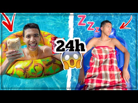 تحدي 24 ساعة داخل المسبح😰☀️!!! مشكلة كبيرة بالليل🌙