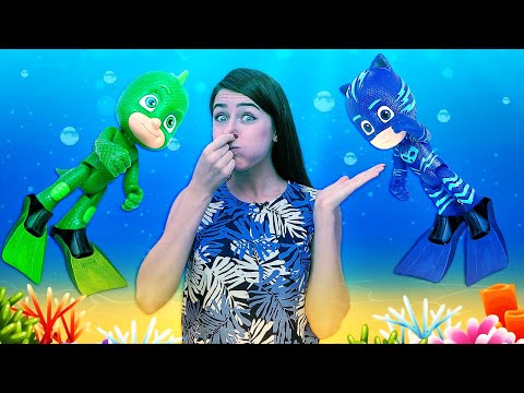 Limpiando el estanque. Vídeos de juguetes PJ Masks para niños