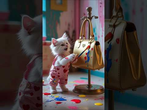 🎨🔥Kitten Painted His Mom's Favorite Bag By Mistake ... and Gift Her a Crystal Bag
