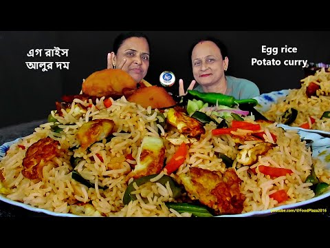 EGG RICE EATING WITH POTATO CURRY | এগ রাইস আলুর দম খাওয়ার ভিডিও |FOOD PLAZA 2 SISTERS LUNCH EATING