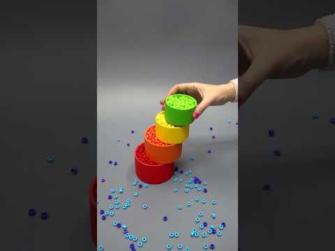 Colored Tower of Rainbow🌈📿⭐ Plastic Beads and Seven Wooden Cups #dominogirl
