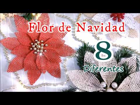 Como hacer Flores de Navidad con Tela de yute: 8 diseños diferentes🌺 Ideas de Manualidades Navideñas