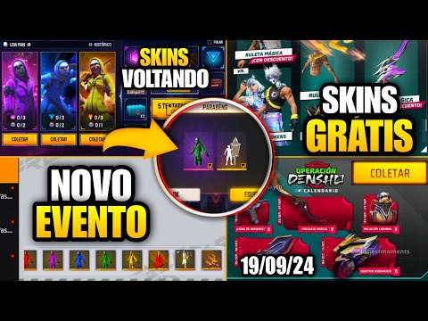 AMANHÃ NOVAS SKINS GRÁTIS, TOP CRIMINAL AZUL, AMARELO, ROXO DE VOLTA, FFWS, BOOYAH DAY NOVIDADES FF