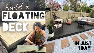 I built a FLOATING DECK with NO SAW, NO PERMITS, NO DIGGING | how to build a deck ground level