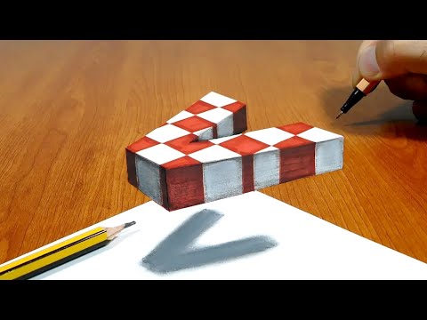 3D Trick Art on Paper, Floating chess, Letter V