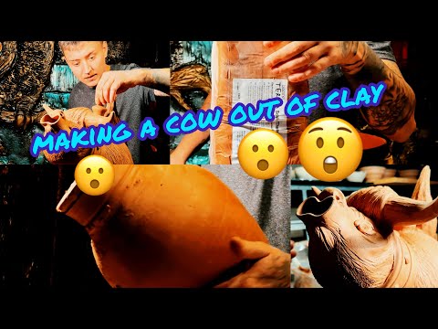 Работа с глиной на гончарном круге 😮Делаем огромную корову 👍 making a cow out of clay