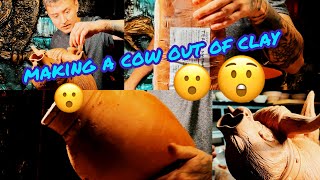 Работа с глиной на гончарном круге 😮Делаем огромную корову 👍 making a cow out of clay