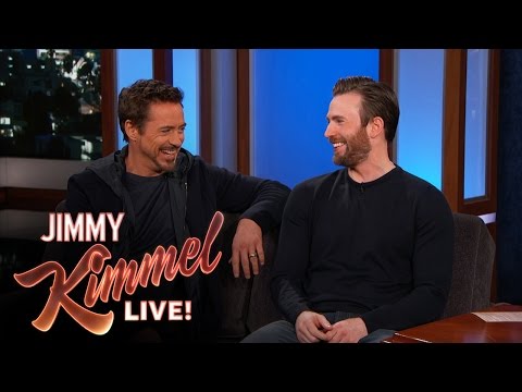 Captain America Costars Robert Downey Jr. & Chris Evans Are Already Fighting! Watch Their Adorable One-Upping On Jimmy Kimmel Live!