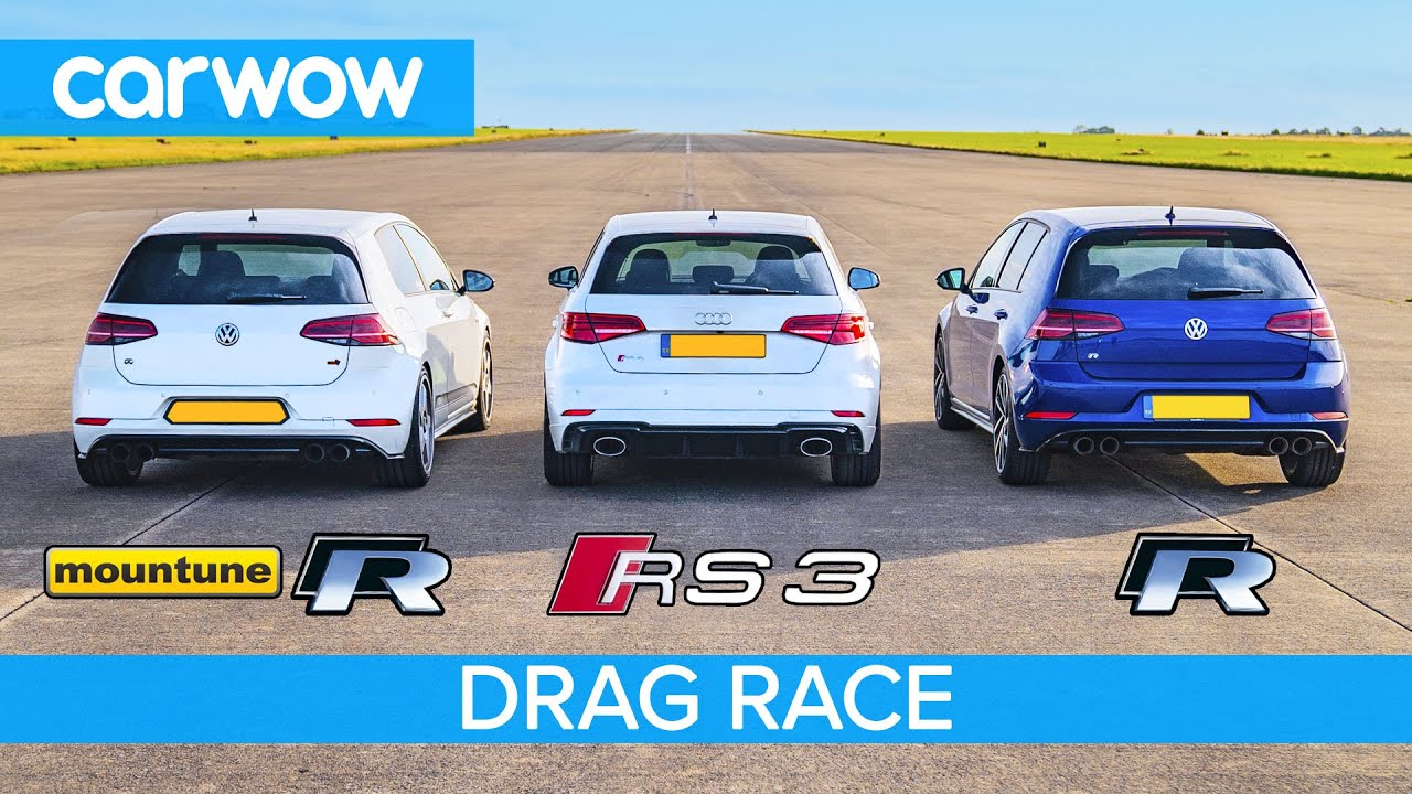 Audi RS3 vs VW Golf R. vs Golf R with -1, 200 tune - DRAG RACE, ROLLING RACE AND BRAKE TEST