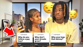 MAKING UP FAKE DISRESPECTFUL QUESTIONS TO ASK MY BOYFRIEND😭 *his feelings were hurt*