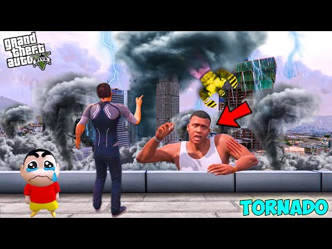 Franklin And Shinchan Survive From Biggest Tornado Storm In GTA 5! | GTA 5 AVENGERS