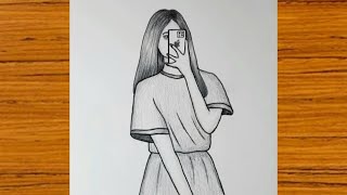 رسم سهل||رسم فتاة كيوت تحمل موبايل بطريقة سهلة||رسم فتاة تتصور خطوة بخطوة