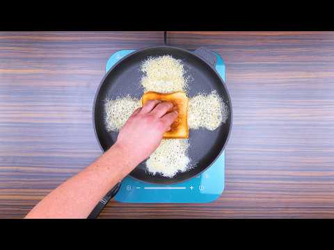 Knuspriges Toast mit verführerischer Käsekrone und Rührei gefüllt – hol dir den perfekten Biss!