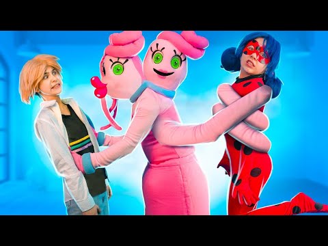 ¡Ladybug vs Mami Piernas Largas! Animatronic Mommy Huggy Wuggy en la vida real poppy playtime 2!