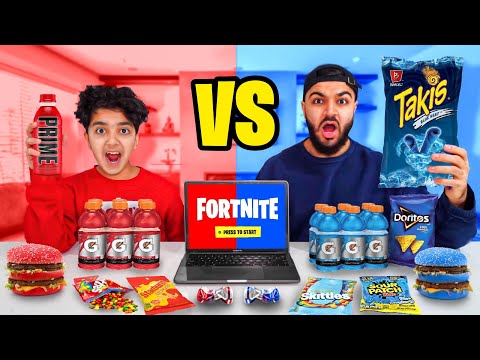 Eating Only One Color Food While Playing Fortnite! (RED FOOD VS BLUE FOOD CHALLENGE!)