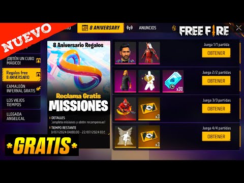8 REGALOS DEL EVENTO 8 ANIVERSARIO de FREE FIRE LATAM 2025 FECHA  DE ACTUALIZACIÓN OB50