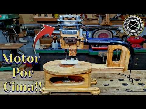COMO FAZER SERRA TICO-TICO DE BANCADA COM MOTOR DE TANQUINHO!!  É um Projeto único - Scroll saw DIY.