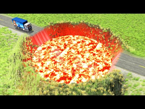 Truck and Monster Trucks High Speed With Speed Bump Giant Lava Pit Thorny Road -HT Gameplay Official