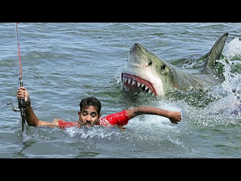 Shark Attack on Fishing Boats | fun made great white shark attack video