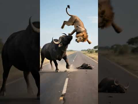 The Battle between Bison and Lion #Bison #Lion