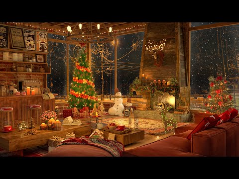 ❄️Cozy Winter Coffee Shop With Fireplace ⛄ Smooth Piano Jazz Music for Relaxing, Studying, Sleeping