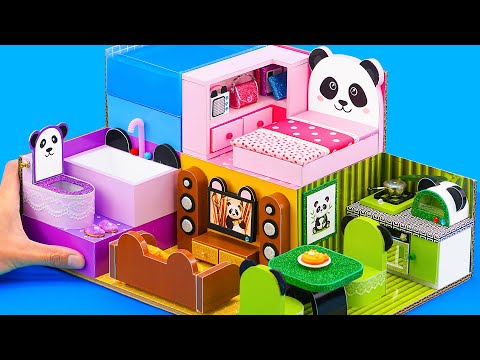 Build Pretty 5 Color House in Panda Bear Style From Cardboard - DIY Miniature House #88