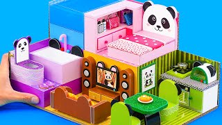Build Pretty 5 Color House in Panda Bear Style From Cardboard - DIY Miniature House #88