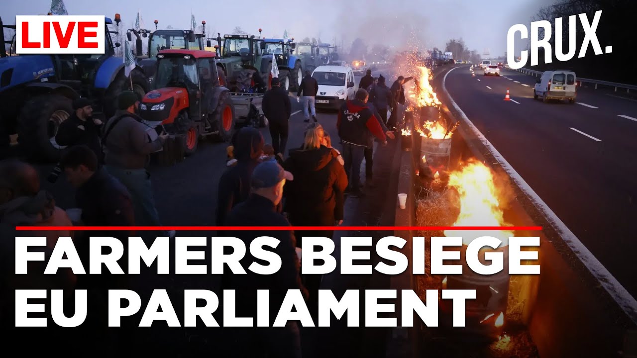 Dramatic Scenes At EU Parliament | Fire & Tractor Barricades As Belgian Farmers Scale Up Protests